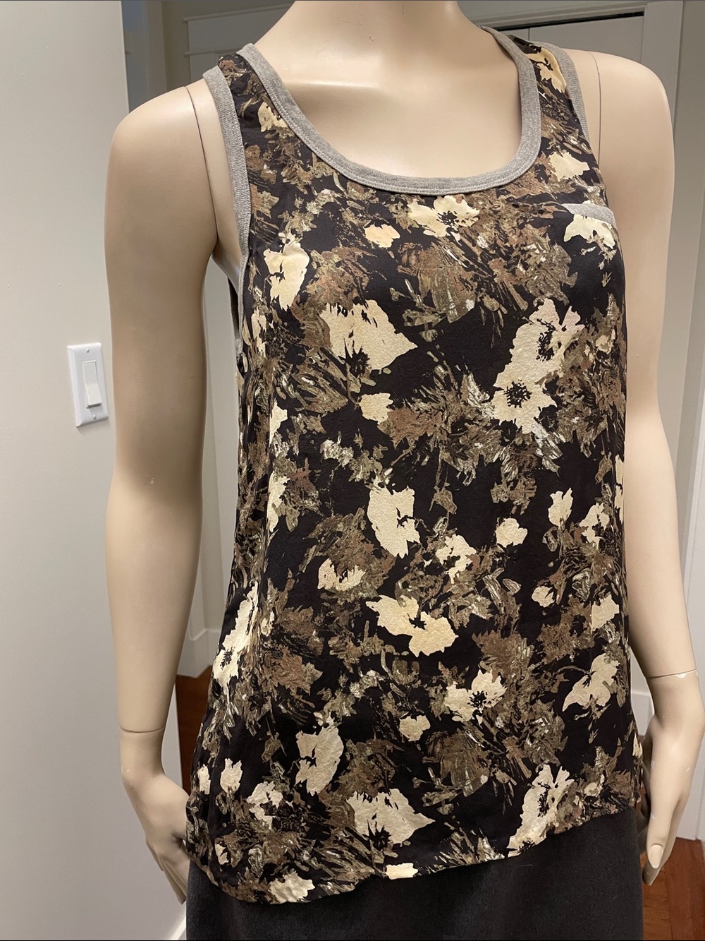 Elizabeth and James Silk Floral Tank Top in Black and Brown